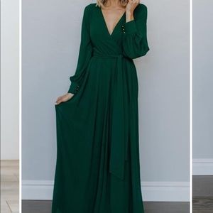 Long sleeve cuffed green wrap dress size Large